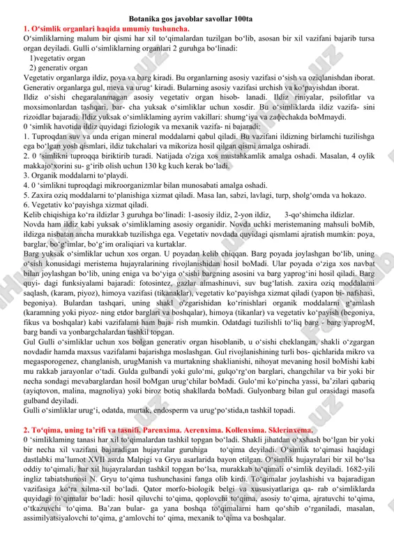 botanika gos javoblar savollar 100ta — DOC