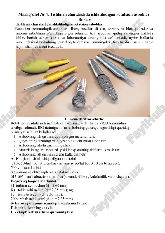 rotatsion stomatologik asboblar — DOC