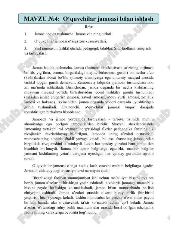 o‘quvchilar jamoasi bilan ishlash — DOC