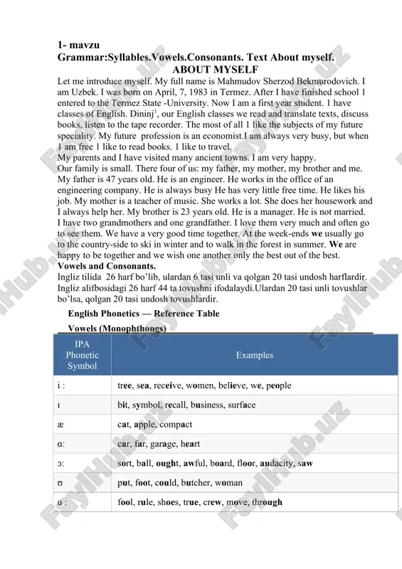 about myself grammar analysis — DOC