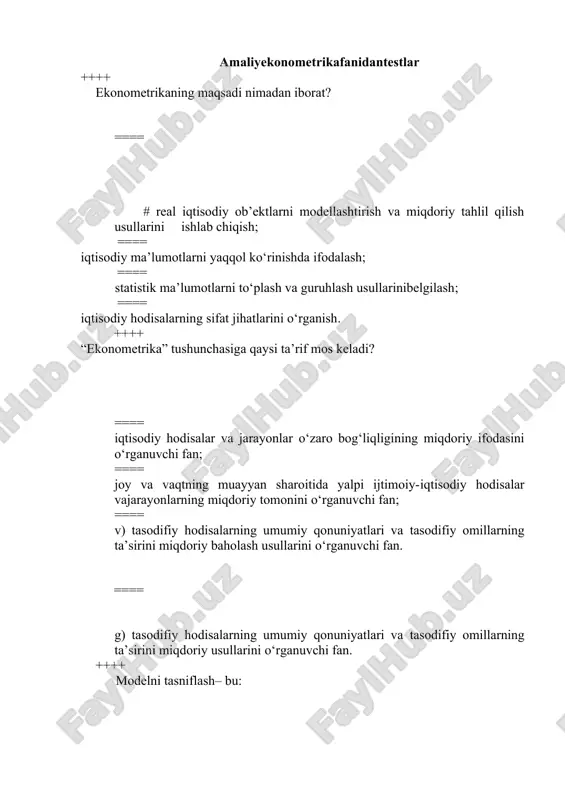 ekonometrika fanidan testlar — DOC