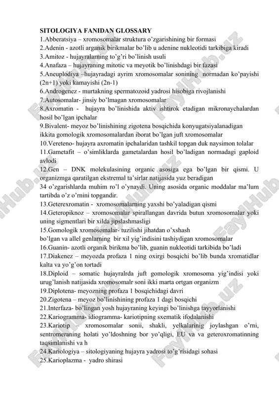 sitologiya fani glossari — DOC