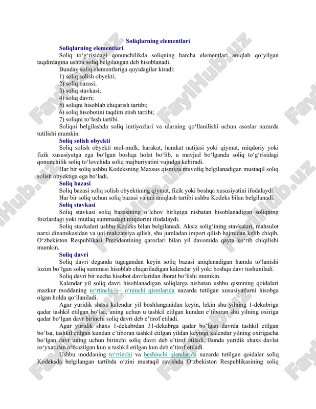 soliqlarning elementlari — DOC