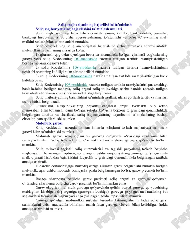 soliq majburiyatining bajarilishini ta’minlash — DOC