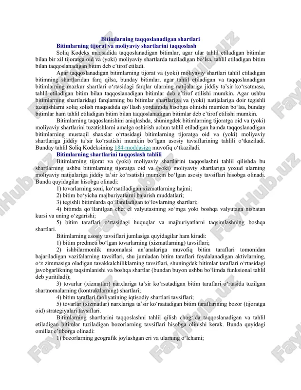 bitimlarning taqqoslanadigan shartlari — DOC