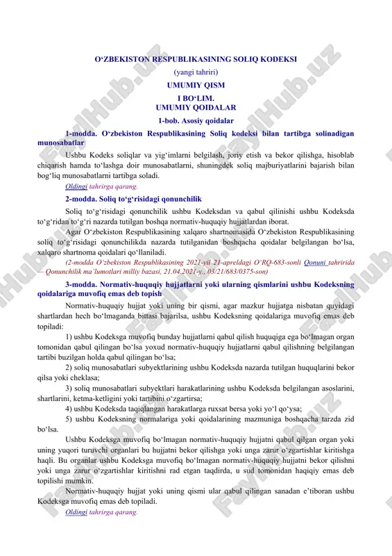 o‘zbekiston respublikasining soliq kodeksi — DOC