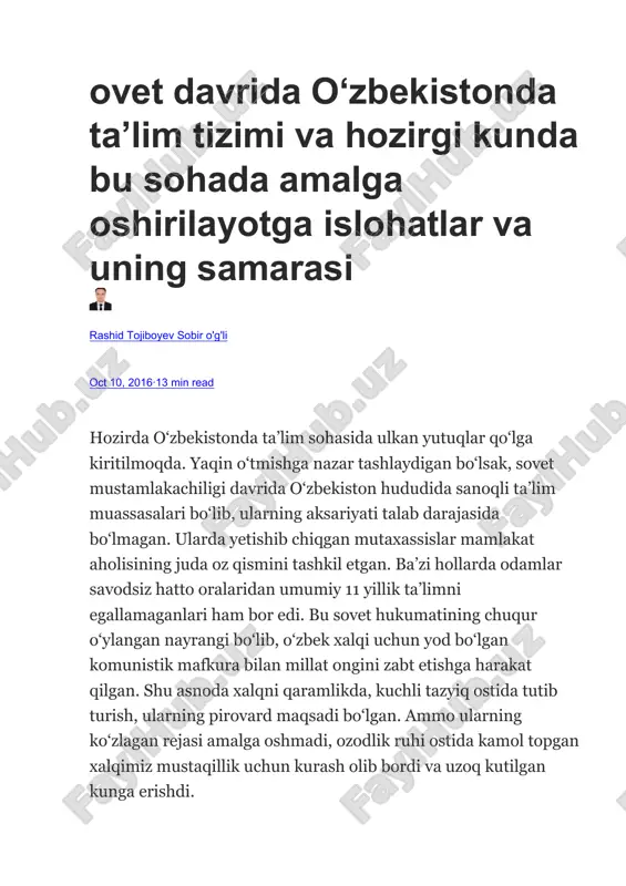 o'zbekistonda ta'lim tizimi — DOC