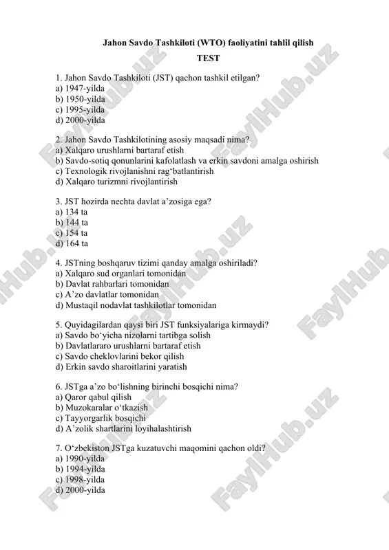 jahon savdo tashkiloti tahlili — DOCX