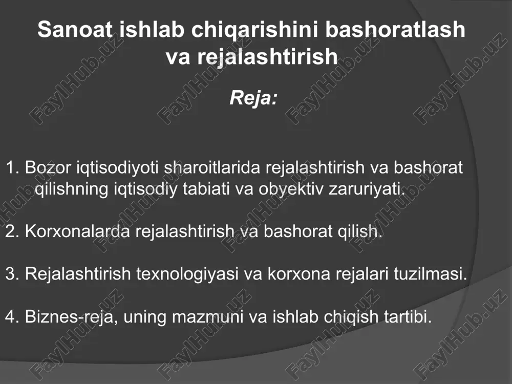 sanoat ishlab chiqarishini bashoratlash va rejalashtirish — PPTX