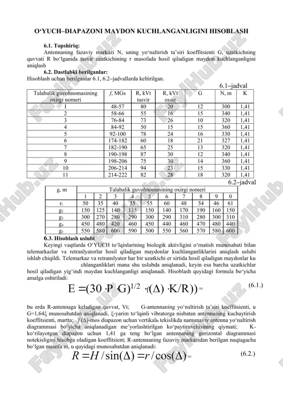 o‘yuch–diapazoni maydon kuchlanganligini hisoblash — DOC