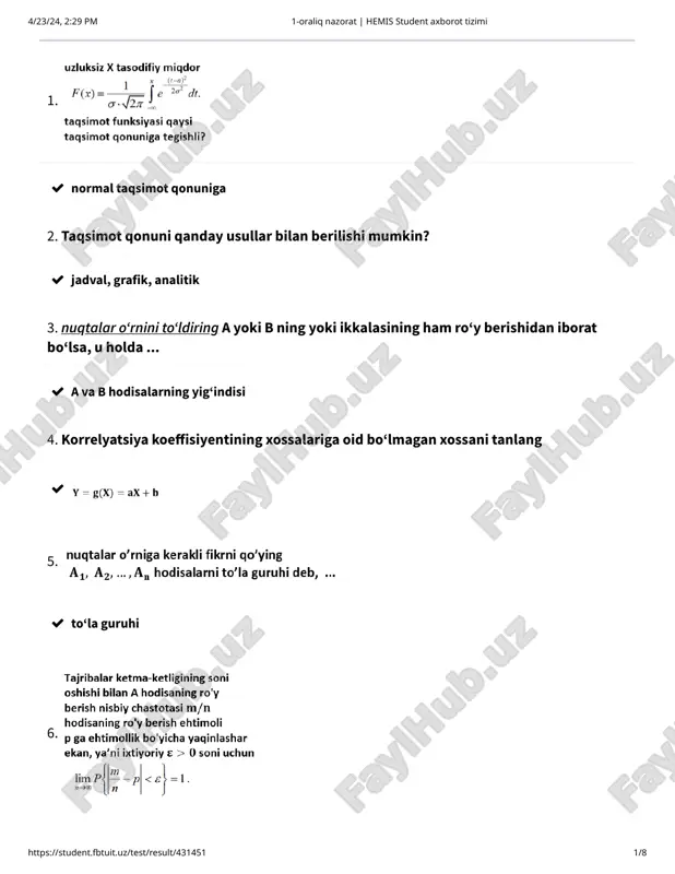 1-oraliq nazorat | hemis student axborot tizimi — PDF