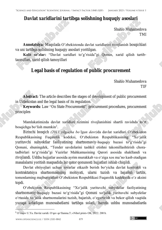davlat xaridlarini tartibga solishning huquqiy asoslari — PDF