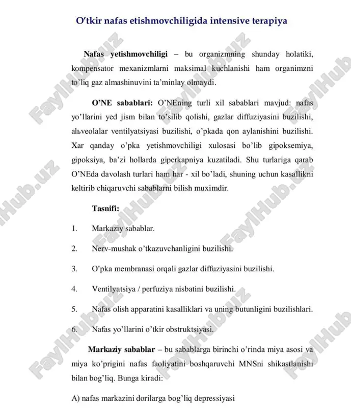 o'tkir nafas etishmovchiligida intensive terapiya — PDF