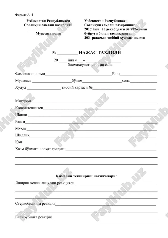 203-raqamli tibbiy xujjat shakli — DOC