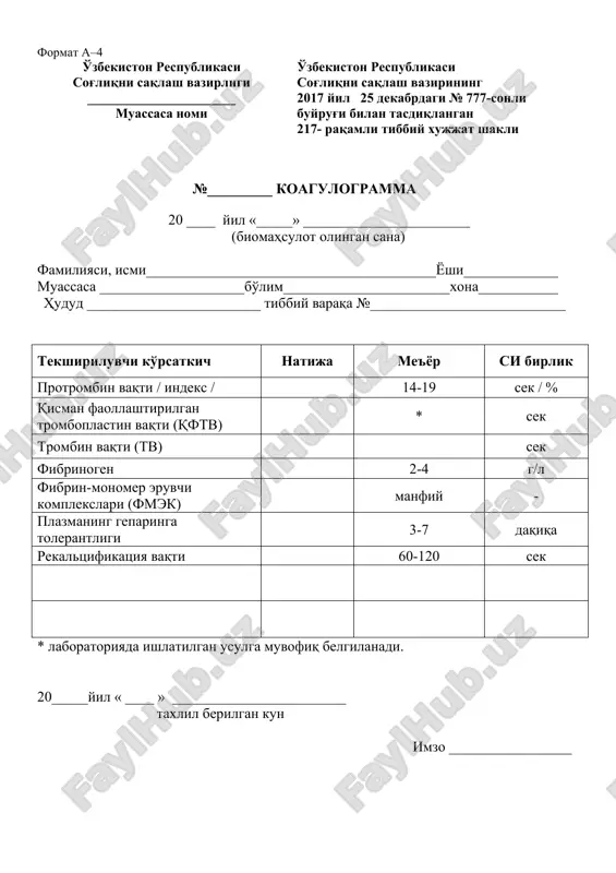 koagulogramma — DOC