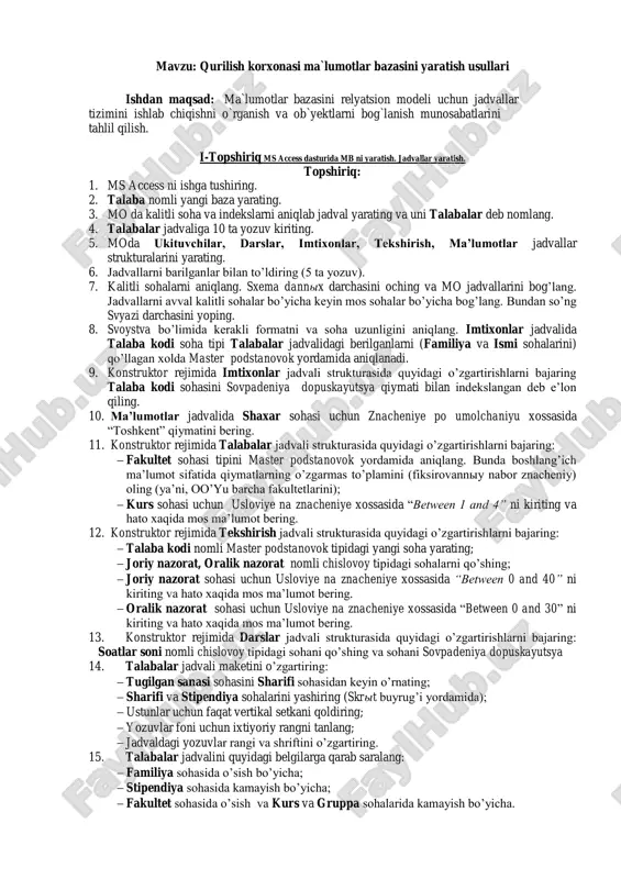 qurilish korxonasi ma`lumotlar bazasini yaratish usullari — PDF