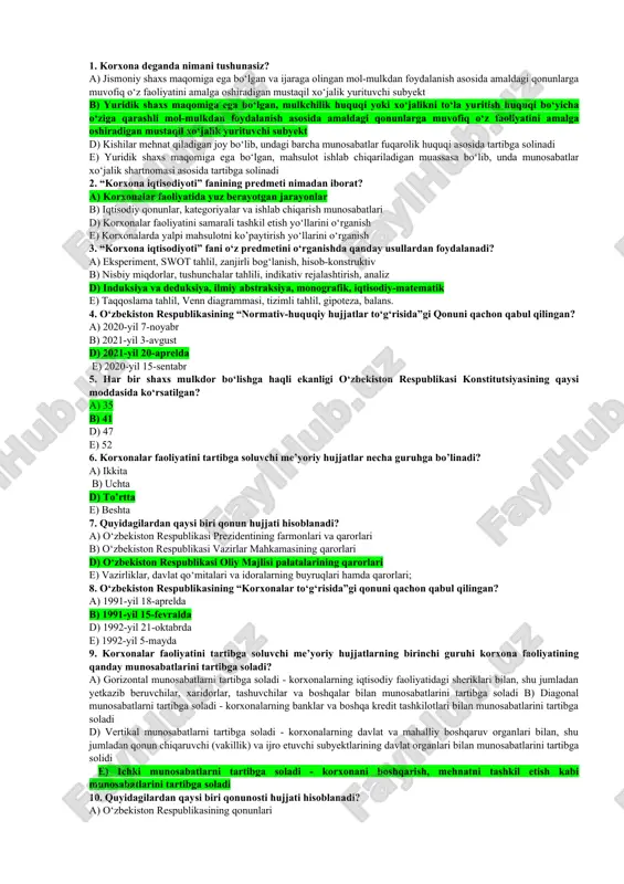 korxona iqtisodiyoti — DOCX