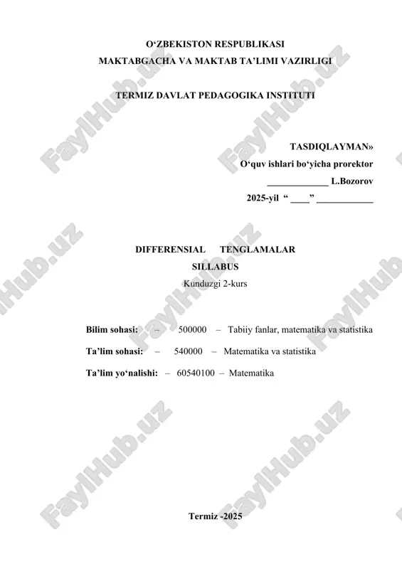 differensial tenglamalar sillabus — DOCX