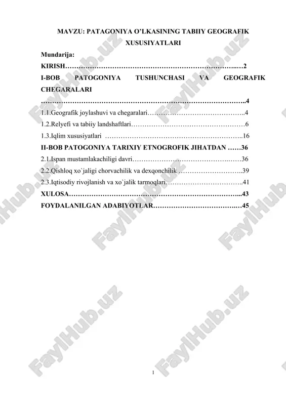 patagoniya o’lkasining tabiiy geografik xususiyatlari — DOCX