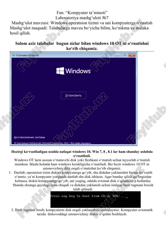 windows o'rnatilishi — DOCX