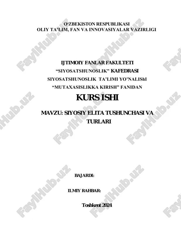 siyosiy elita tushunchasi va turlari — PDF