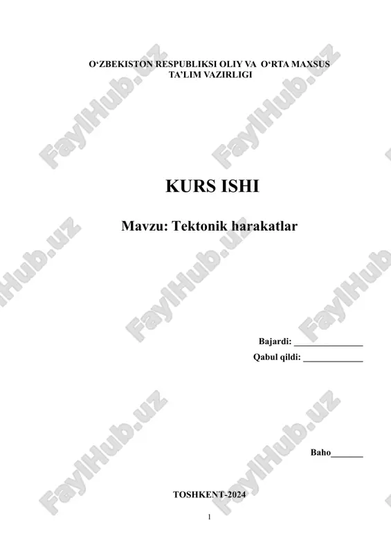 tektonik harakatlar kurs ishi — DOC