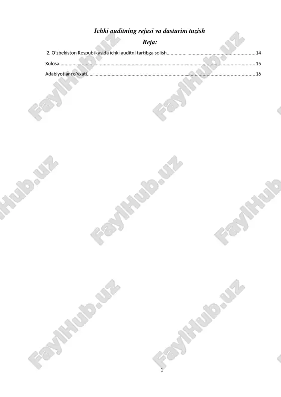 ichki auditning rejasi va dasturini tuzish — DOCX