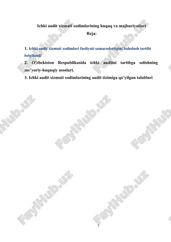 ichki audit xizmati xodimlarining huquq va majburiyatlari — DOC