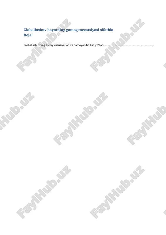 globallashuv hayotning gomogenezatsiyasi sifatida — DOCX