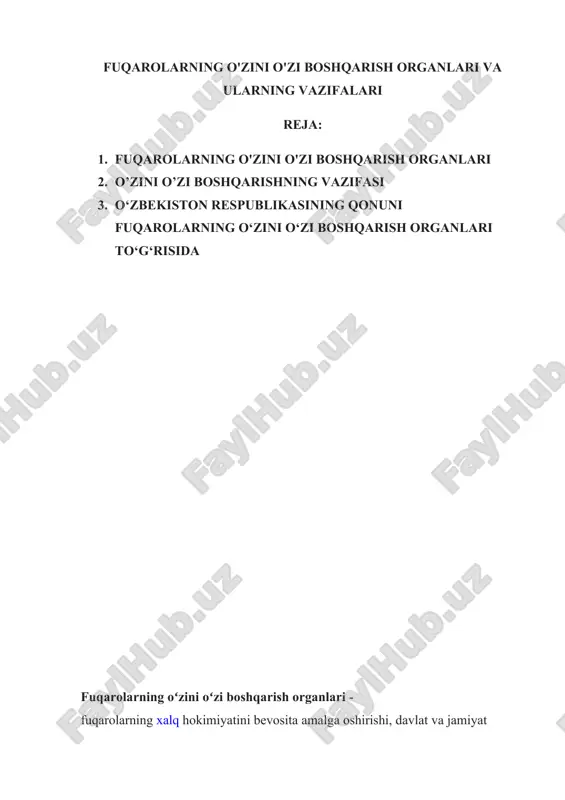 fuqarolarning o'zini o'zi boshqarish organlari va ularning vazifalari — DOCX