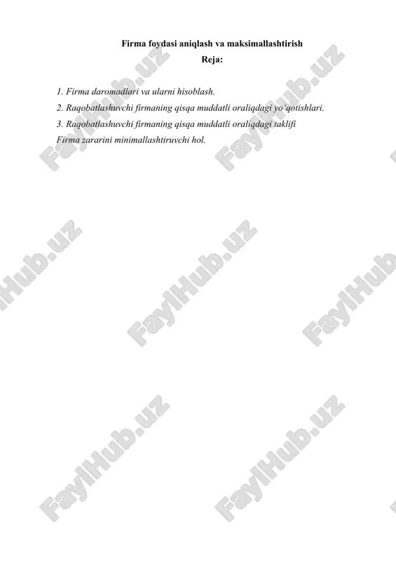 firma foydasi aniqlash va maksimallashtirish — DOCX