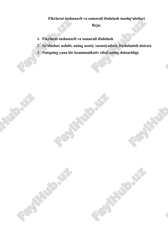 fikrlarni tushunarli va samarali ifodalash mashg'ulotlari — DOCX