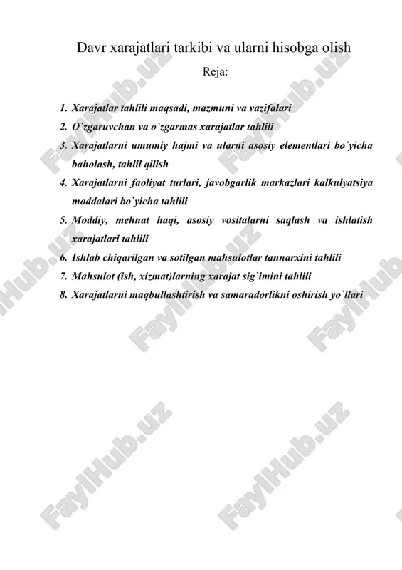davr xarajatlari tarkibi va ularni hisobga olish — DOC