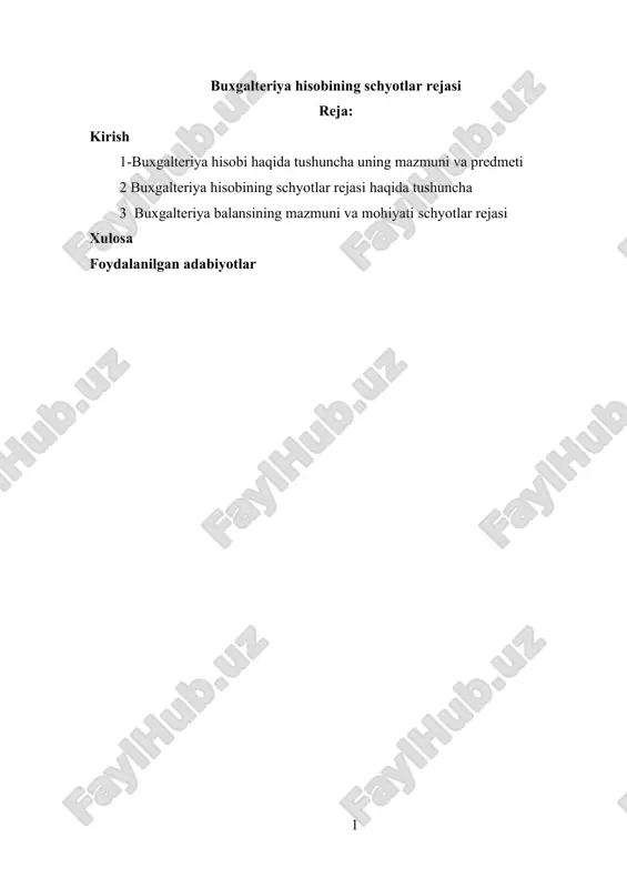 buxgalteriya hisobining schyotlar rejasi — DOC