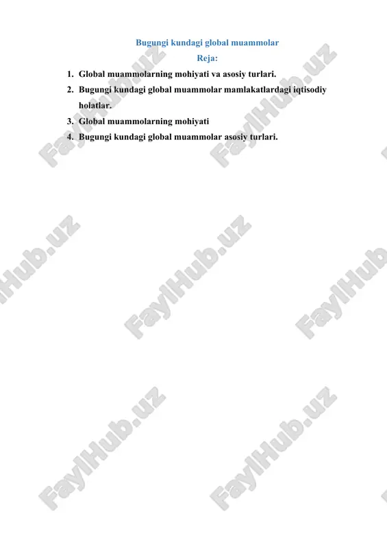 bugungi kundagi global muammolar — DOCX