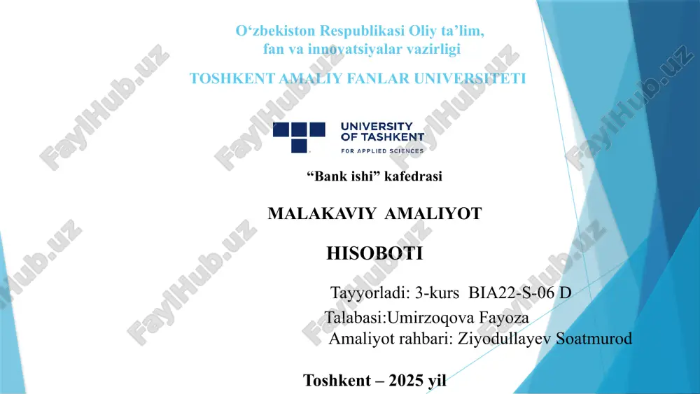 malakaviy amaliyot hisoboti — PPTX