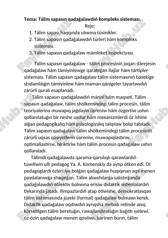 tálim sapasın qadaǵalaw — DOCX