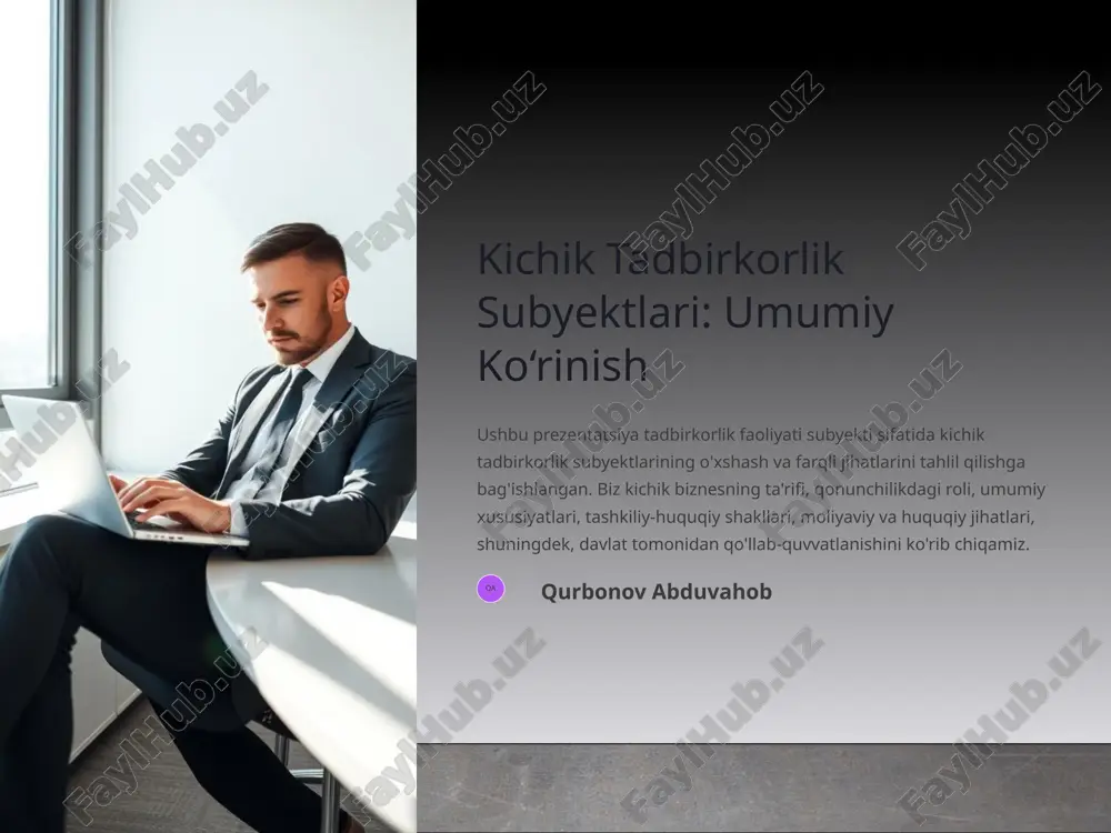 kichik tadbirkorlik subyektlari: umumiy ko‘rinish — PPTX