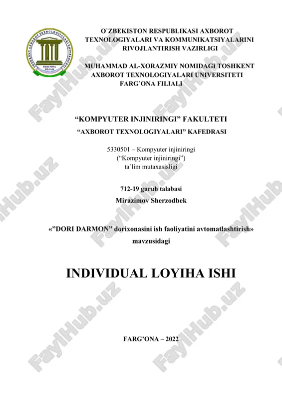 "dori darmon dorixonasini ish faoliyatini avtomatlashtirish" — DOCX