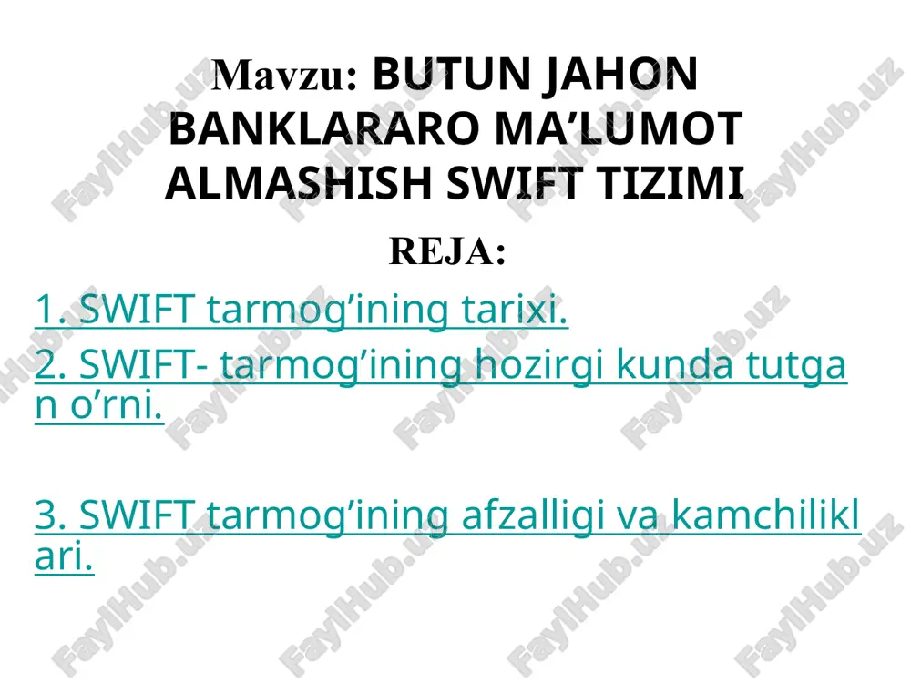 swift tizimi — PPT
