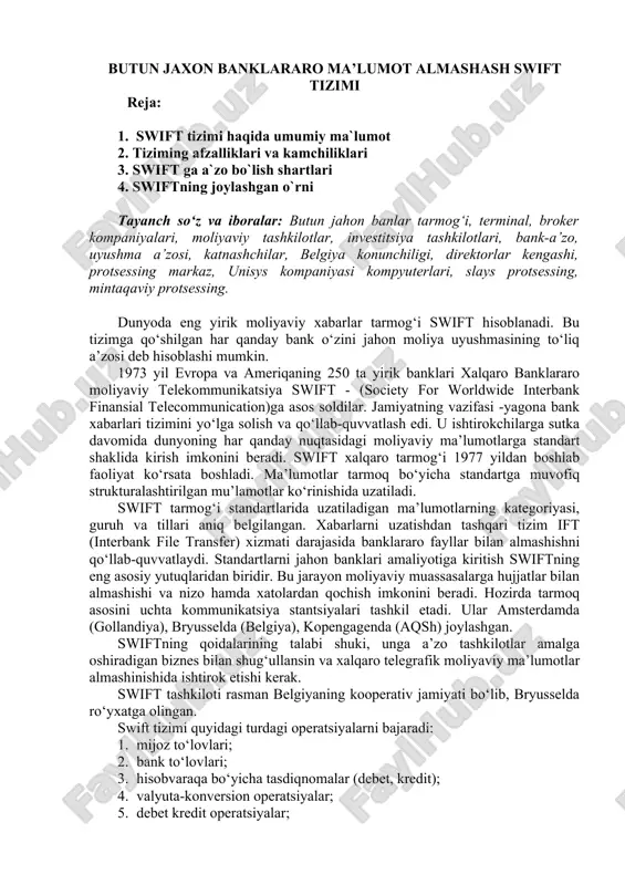 swift tizimi haqida ma’lumotlar — DOCX