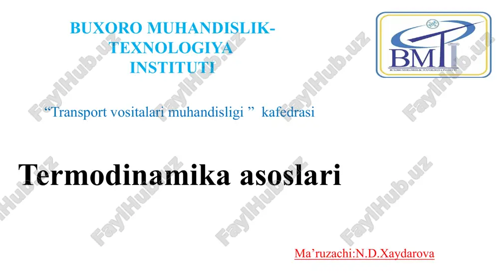 termodinamika va issiqlik texnikasi — PPTX