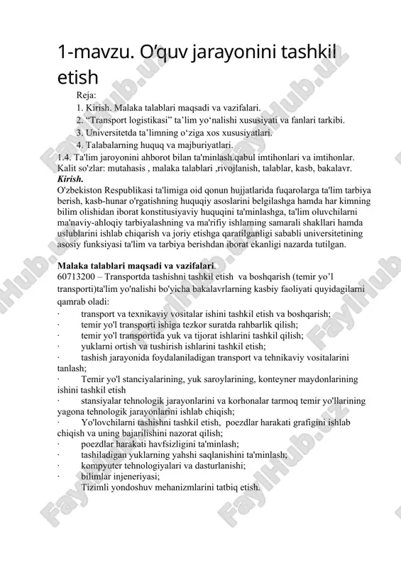 transport logistikasi ta'limi — DOCX