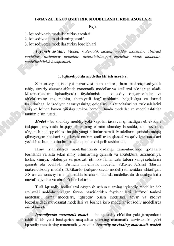 iqtisodiyotda modellashtirish asoslari — DOCX