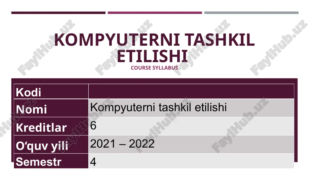 kompyuterni tashkil etilishi — PPTX