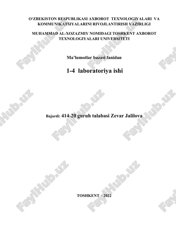 ma'lumotlar bazasi loyihalash (er modeli) — DOCX