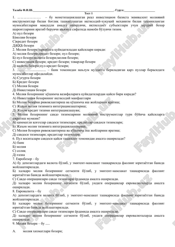 moliyaviy bozorlar — DOCX