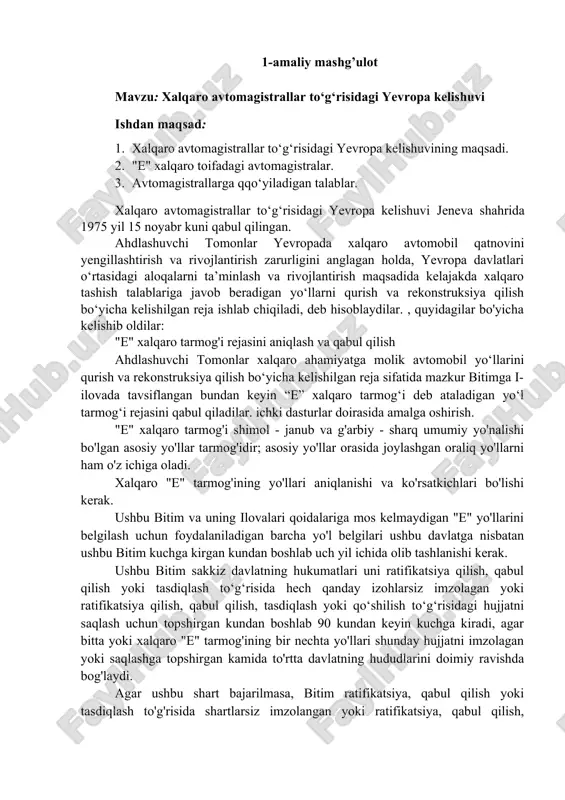 xalqaro avtomagistrallar to‘g‘risidagi yevropa kelishuvi — DOCX