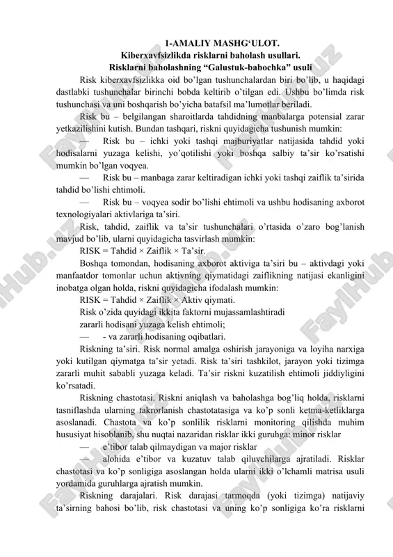 kiberxavfsizlikda risklarni baholash usullari — DOCX