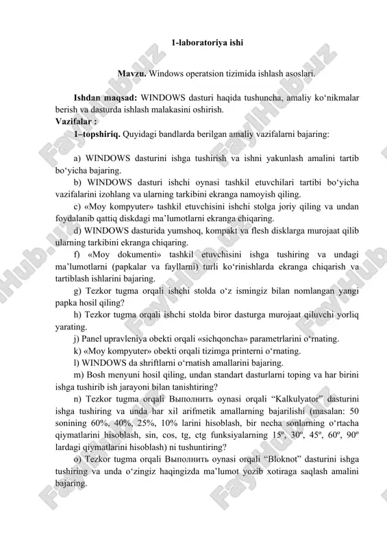 windows operatsion tizimida ishlash asoslari — DOCX